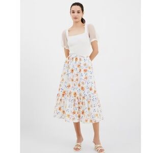 French Connection Camille Floral Drape Tiered Midi Skirt Size 8